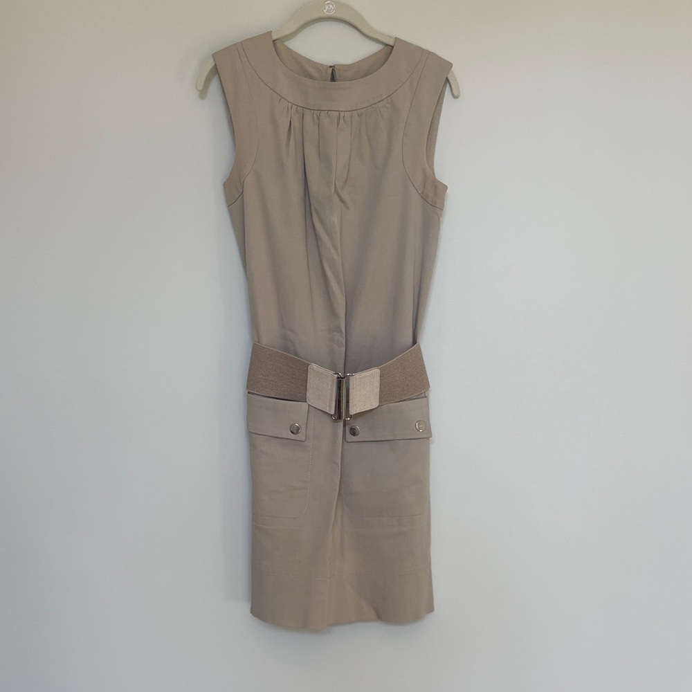 Dolce & Gabbana Taupe Sleeveless Sheath Dress with Elastic Belt